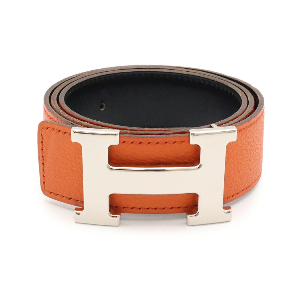 HERMES Hermes H-belt Constance Reversible Togo Box Calf Orange Black #75 □K s...